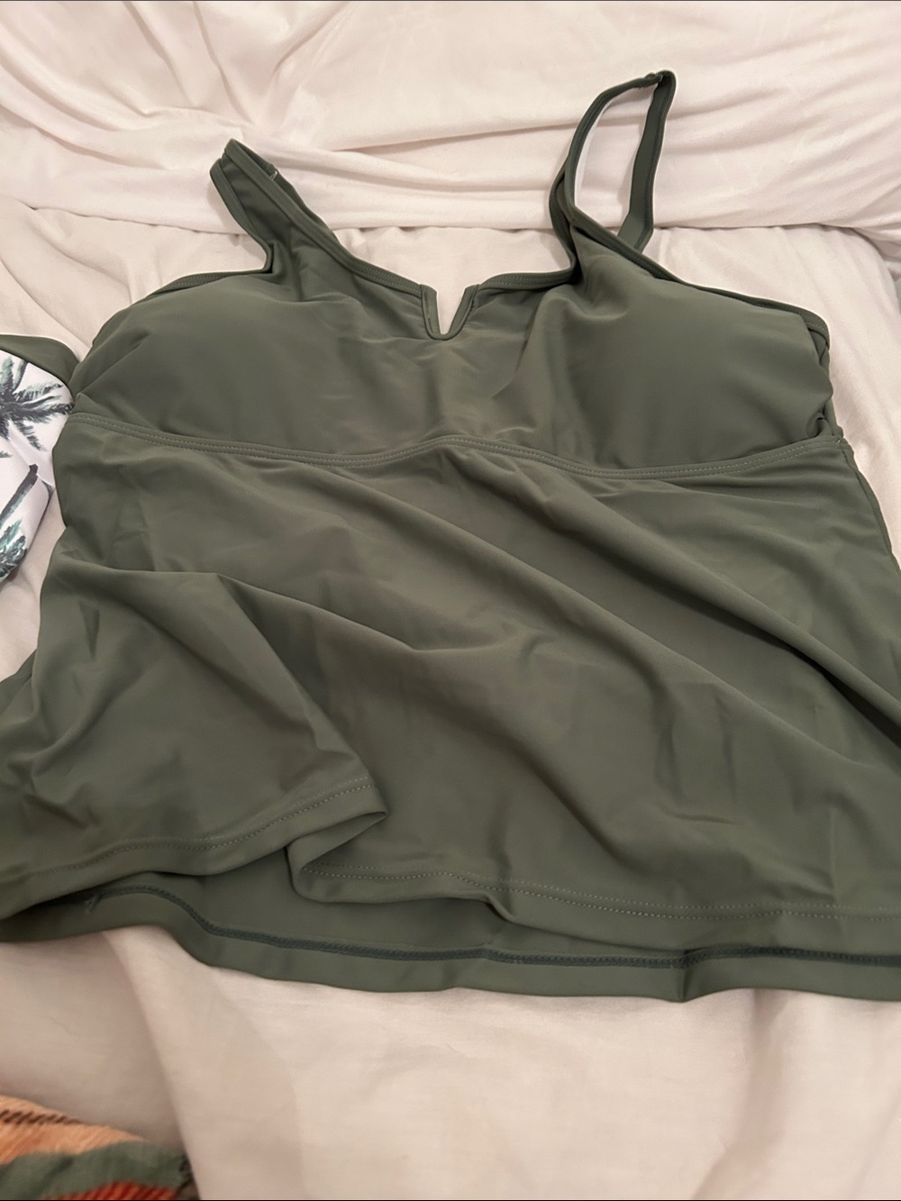 Olive Green Women's Tankini Top with V-Notch